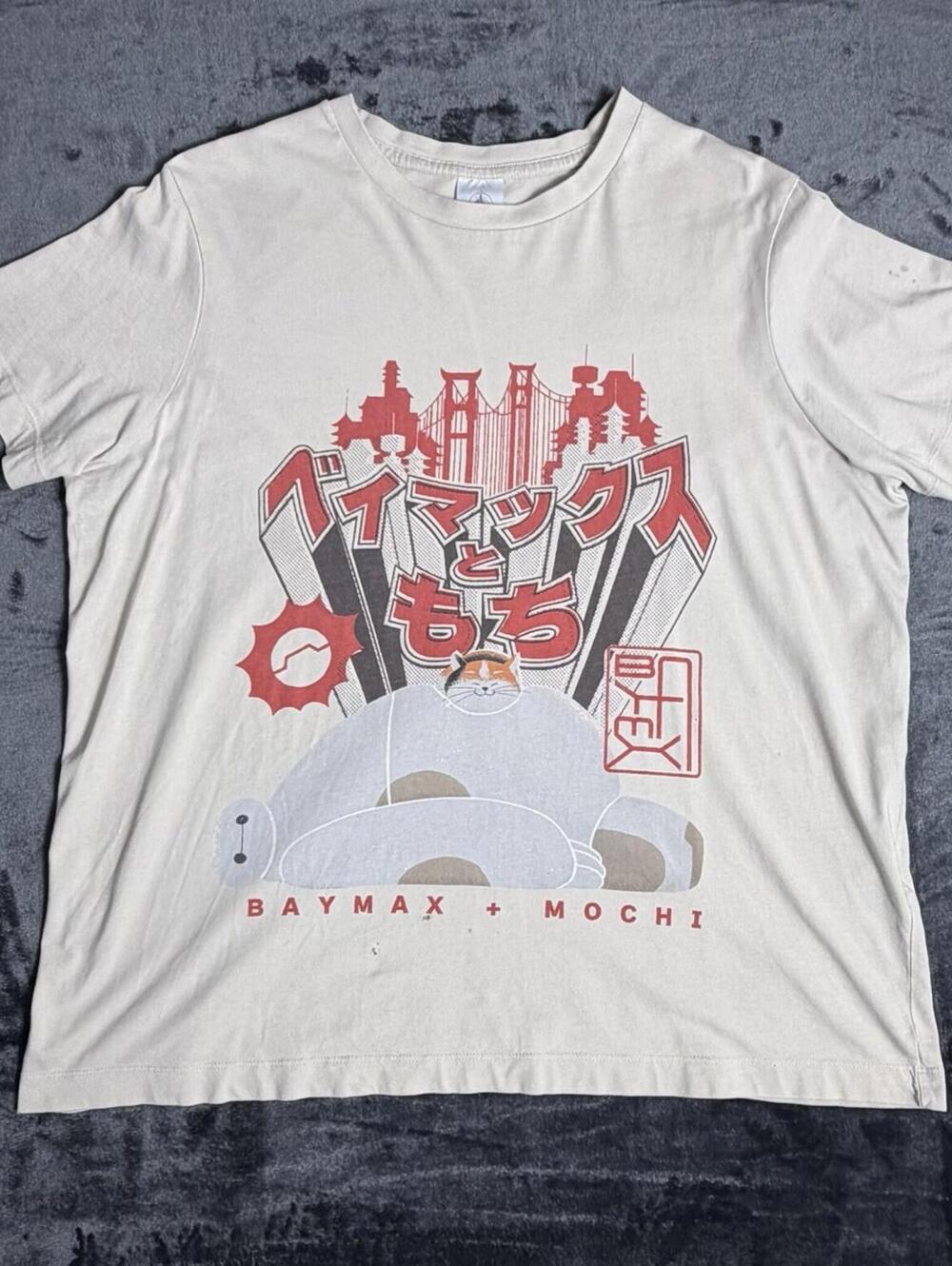 Disney Parks Big Hero 6 Baymax Mochi T-Shirt Mens Medium Tan Japanese Graphic